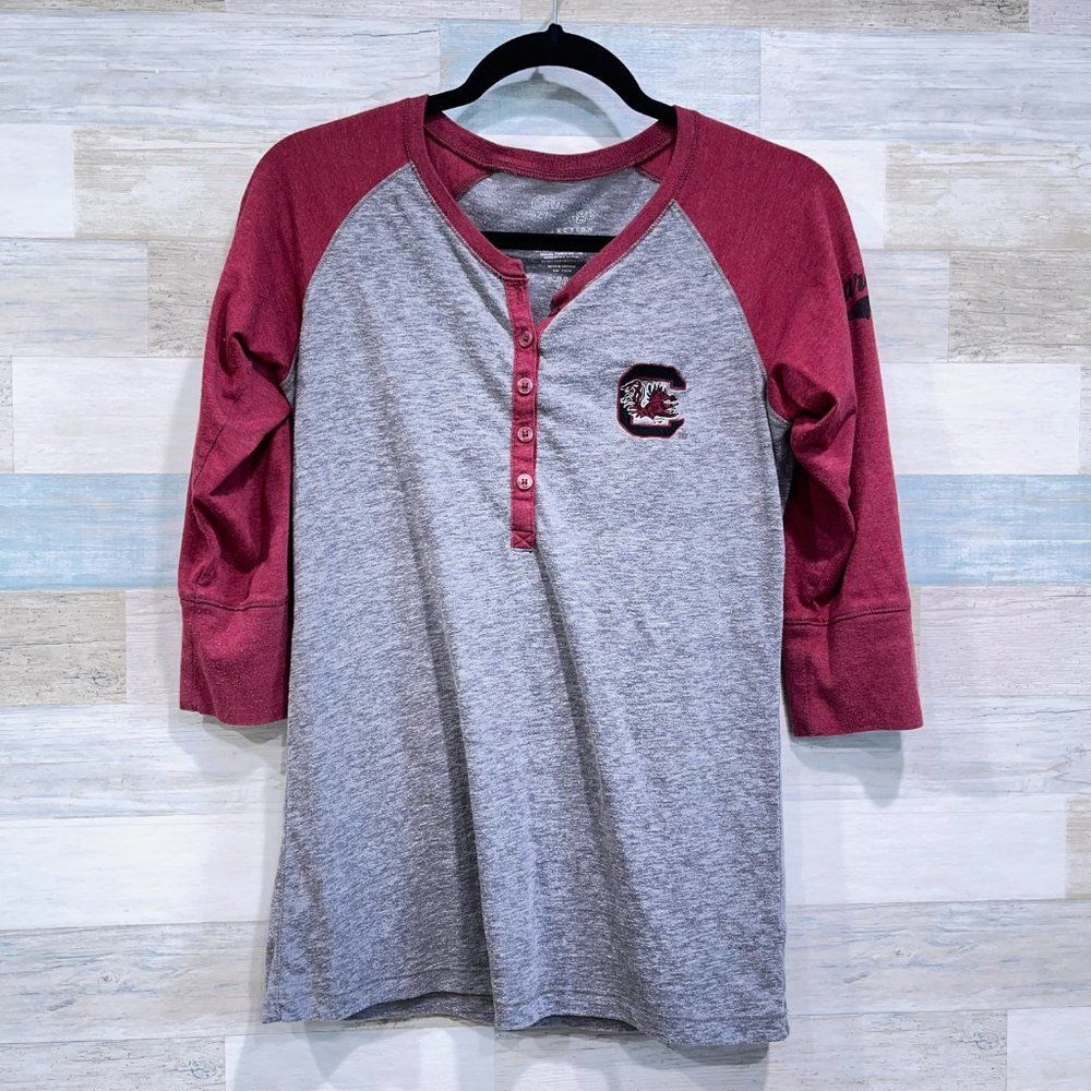 SOUTH CAROLINA GAMECOCKS Henley 3/4 Sleeve Logo Tee Womens Medium